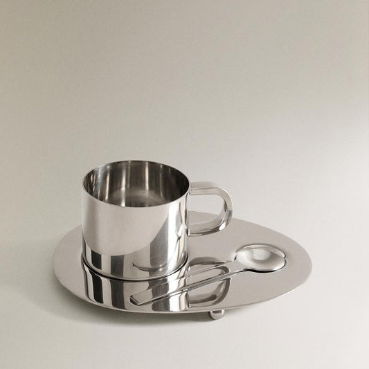 Steel Mug, Spoon, and Tray Set – Durable Stainless Steel Mug with Spoon