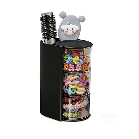 Hair accessory organizer with hairbrush holder and rotating makeup brush holder