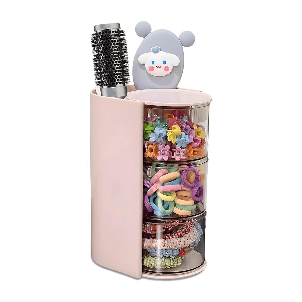 Hair accessory organizer with hairbrush holder and rotating makeup brush holder