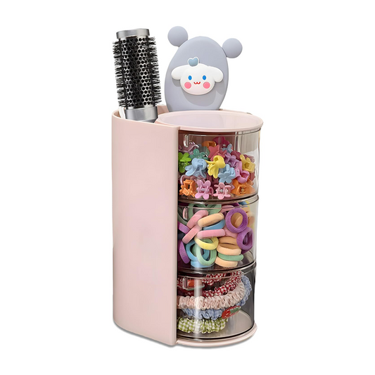 Hair accessory organizer with hairbrush holder and rotating makeup brush holder
