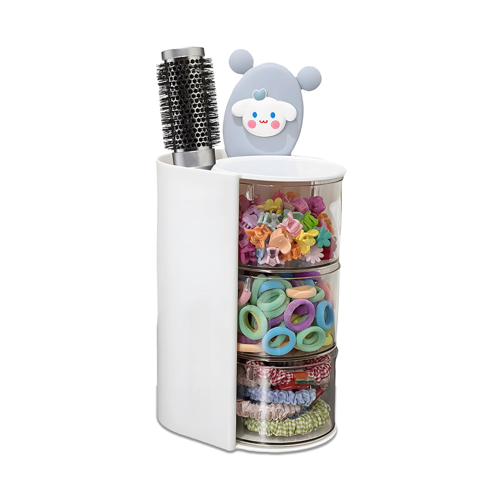 Hair accessory organizer with hairbrush holder and rotating makeup brush holder