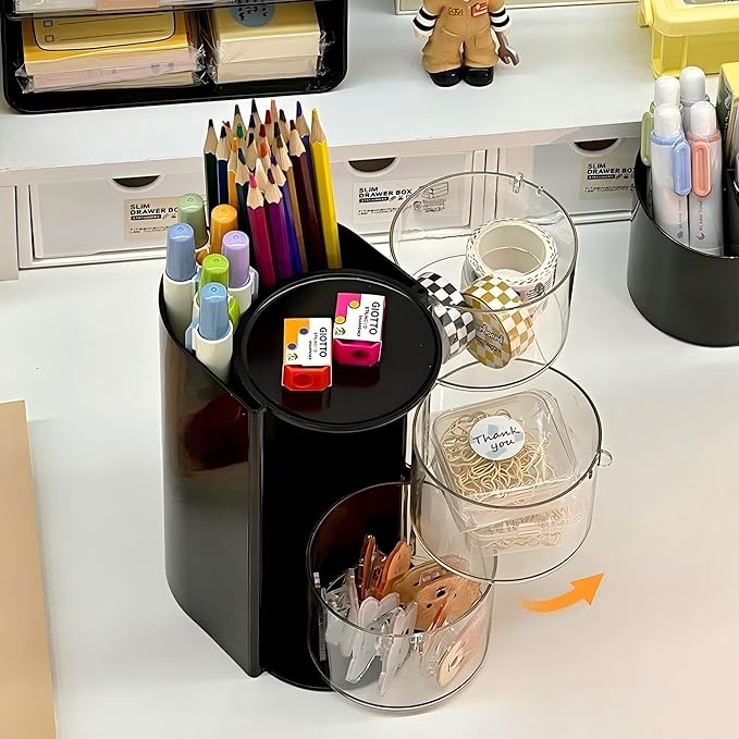 Hair accessory organizer with hairbrush holder and rotating makeup brush holder
